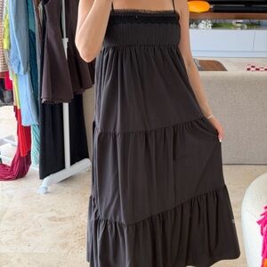 Zara Black Smocked Lace-Trim Maxi Dress